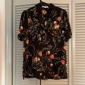 Black Floral Collared Top
